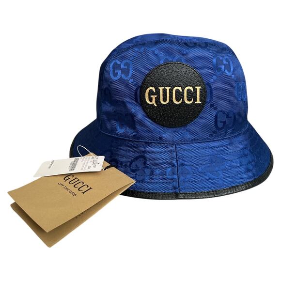 Gucci Econyl Blue Black Nylon Monogram Bucket Hat, S57cm - Picture 4 of 11